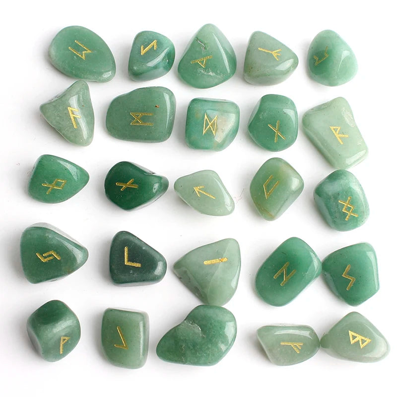 Natural Crystal Rune Stones Set 25pcs Quartz Agate Crystal Stone Witches Reiki Healing Energy Rune Letter Crystal Carving Crafts