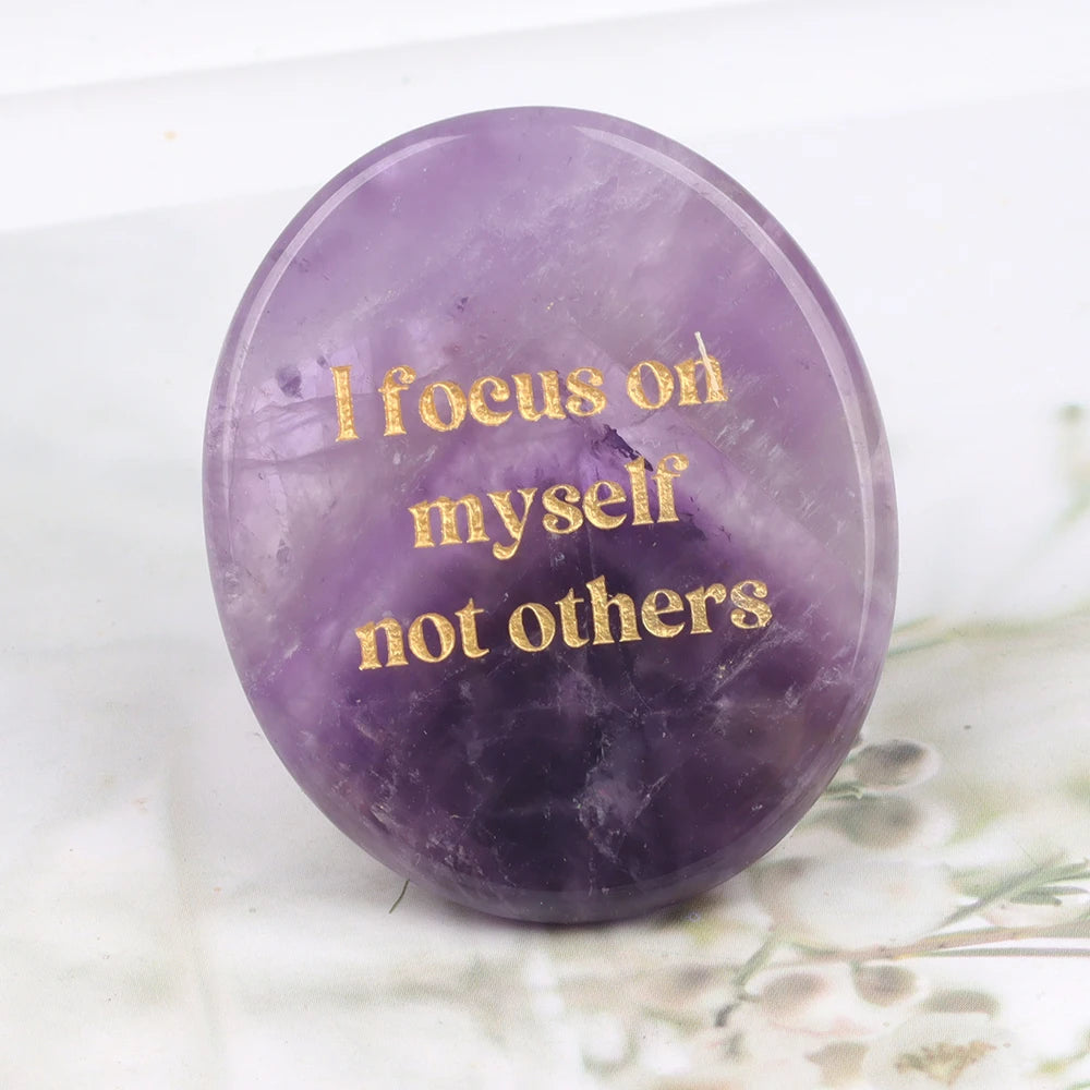 Crystal Worry Stone Double Plane Shaped Piece Inspirational Palm Stone, Engraved With Words To Relieve Worries Jade Energy Stone