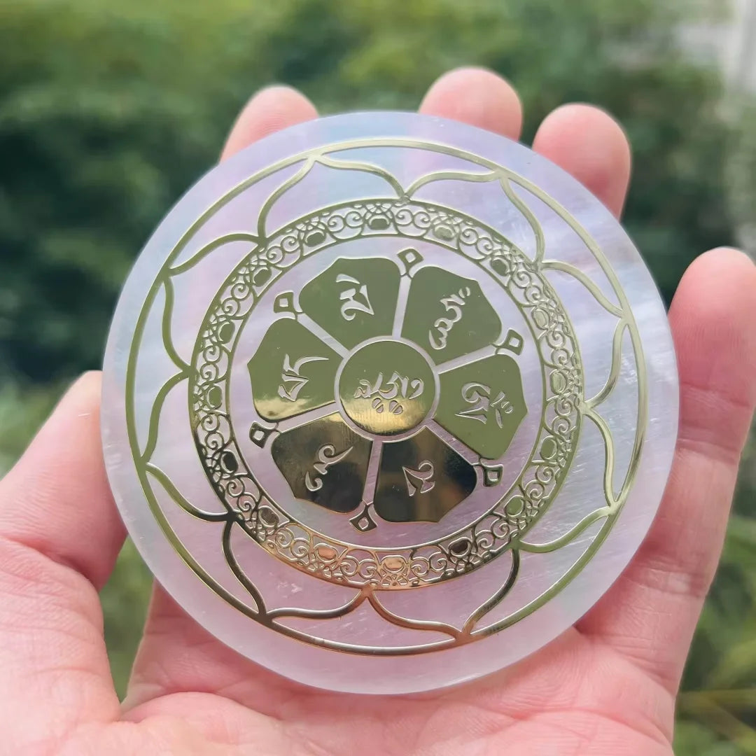 1pc Natural Selenite Slice Irregular Crystal Stone - Mixed Style Boho Star Moon Tree Flower Golden Tray Jewelry Accessories Art