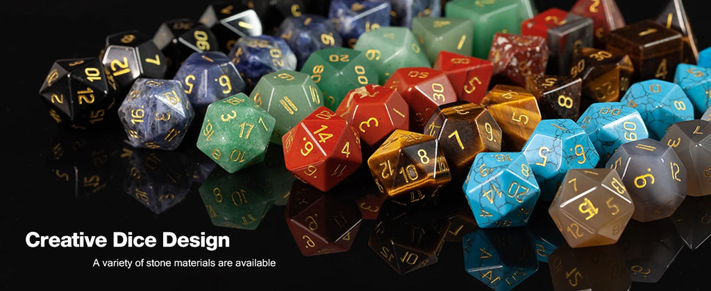TUMBEELLUWA 7Pcs/Set Natural Crystal Stone Polyhedral DND Dice Set For RPG MTG Table Games Home Decoration