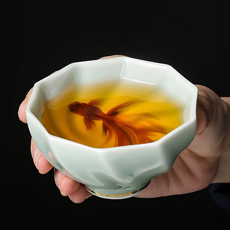 Creative Celadon Teacups Handmade Koi Tea Bowls Chinese Kung Fu Tea Set Master Cup Household Retro Tasting Mug Teaware Drinkware