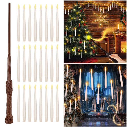 10-24PCS Flameless Floating Candles With Magic Wand Remote Battery Operated Hanging Flickering Warm Light Candle Wedding Christm