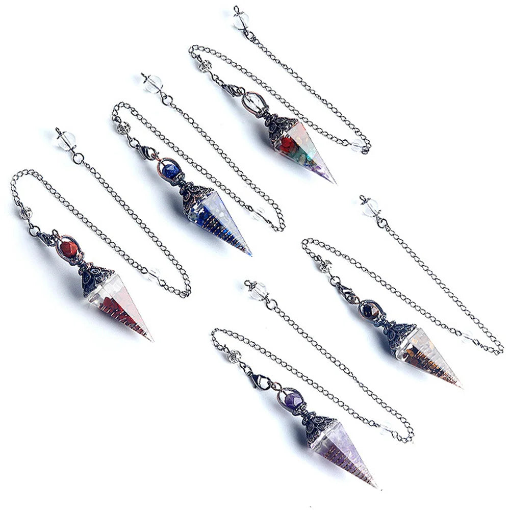 Natural Stone Crystal Pendulum Necklaces Hexagonal Cone Crushed Stone Amethysts Rose Quartz Chakra Pendant Jewelry Accessories