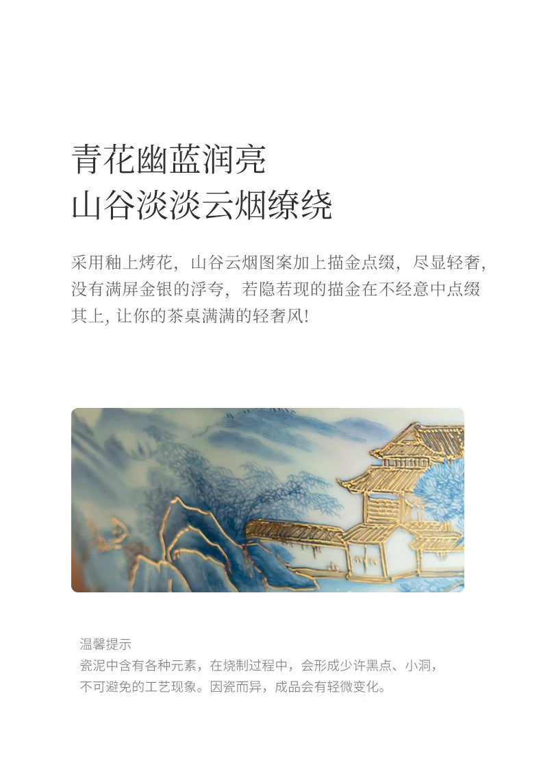Blue And White Landscape Handmade Ceramic Sancai Tea Set Complete Set Zen Tea Ceremony Set Teapot And Tea Cup Set Tea Services