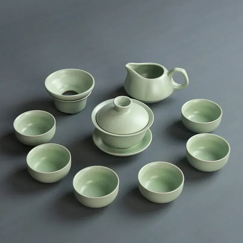 Creative Business Gift Ceramic Tea Set Teaware Geyao Ru Kiln A Pot of Six Cups of Tea Cups with Hand Gift Box Japanese TeaSet
