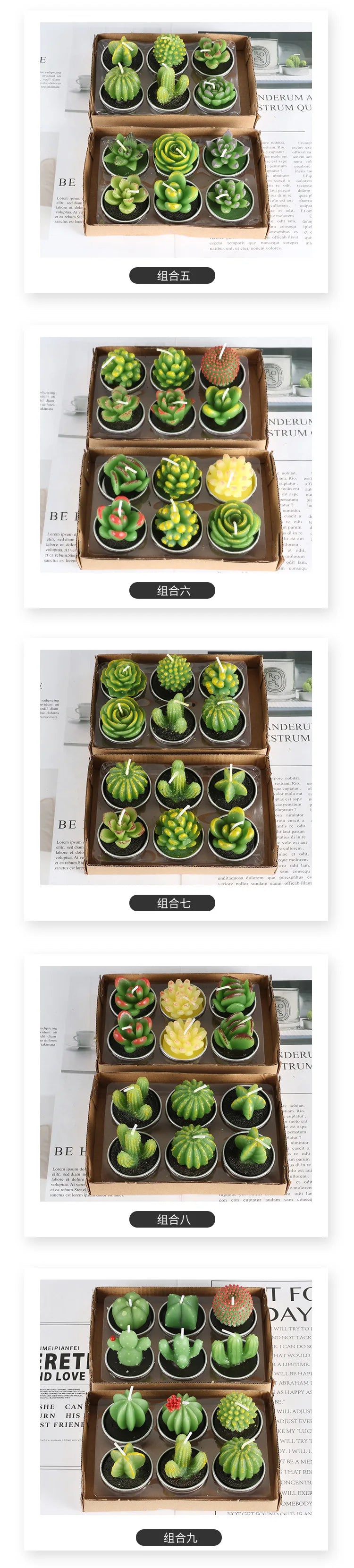 12pcs Mini Cactus Candles Succulent Greenery Candles Flameless Tea Light Candles Suitable for Party Wedding Home Decoration
