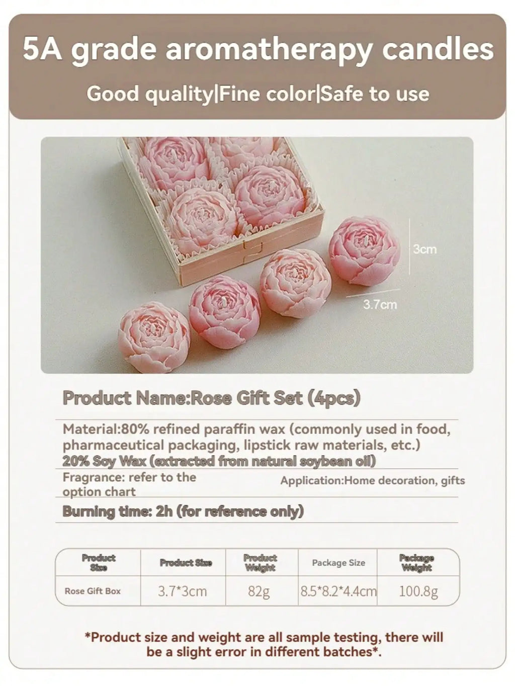 Rose Flower Shaped Soy Wax Candle Set of 4 Gift Box, Handmade Decorative Smokeless Candles for Home Decor,Birthday,Wedding Gifts