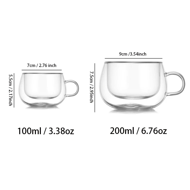 100/200ml Double Walled Glass Coffee Cup Set Clear Espresso Cups With Handle Heat-resisting Glass Cup For Milk Latte Tea
