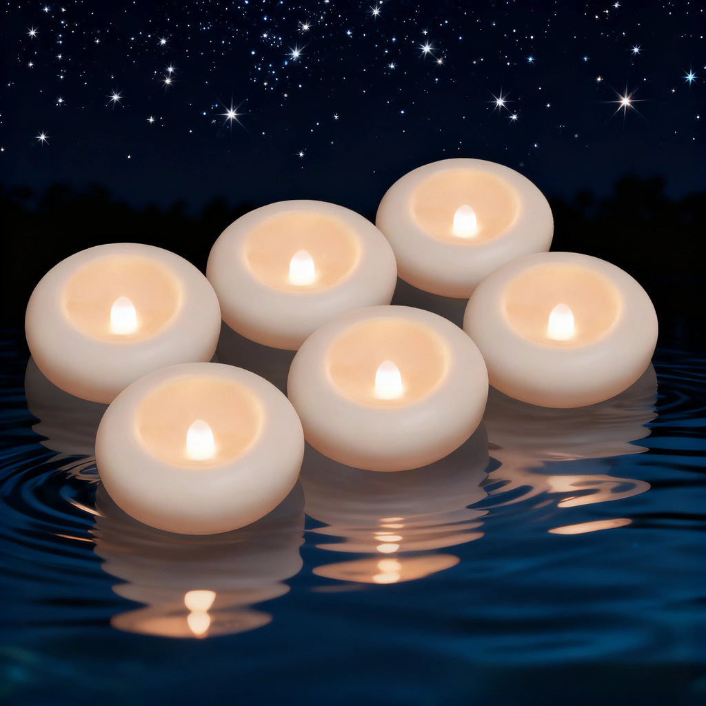 Waterproof Flameless Floating Tealights 120+Hour Warm White Battery Flickering LED Tea Lights Candles Wedding Party Pool & SPA