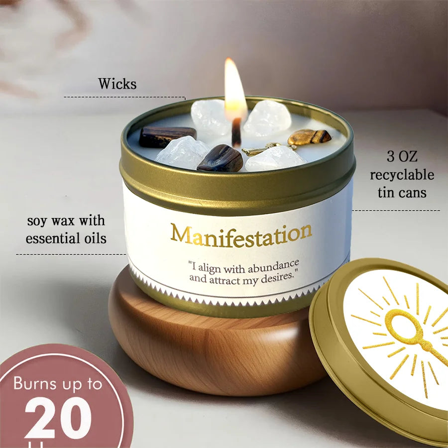 Lavender & Eucalyptus Aromatherapy Candle,Law of Attraction Healing Ritual with Crystals,Halloween, Bedroom&Living Room Home Use