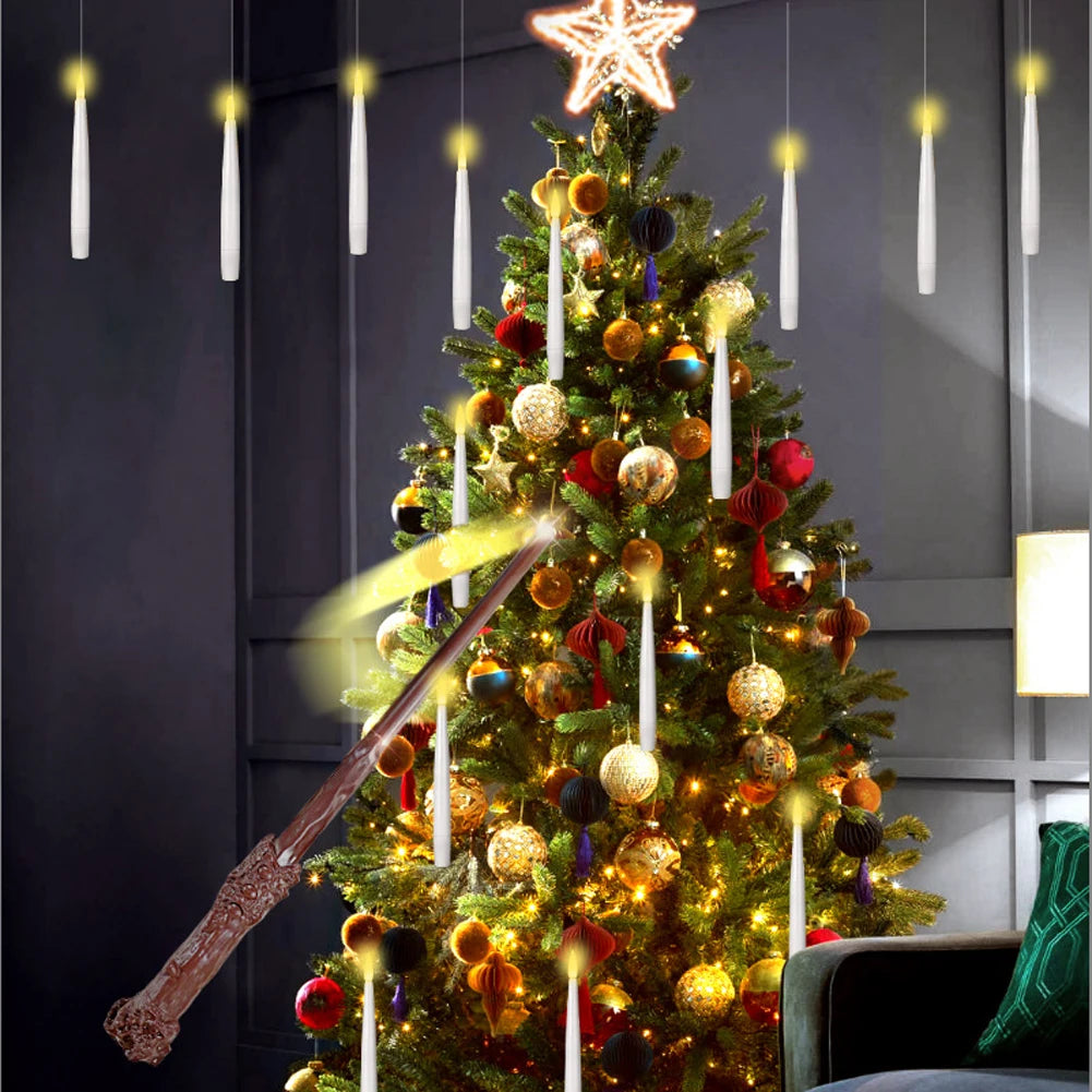 10-24PCS Flameless Floating Candles With Magic Wand Remote Battery Operated Hanging Flickering Warm Light Candle Wedding Christm