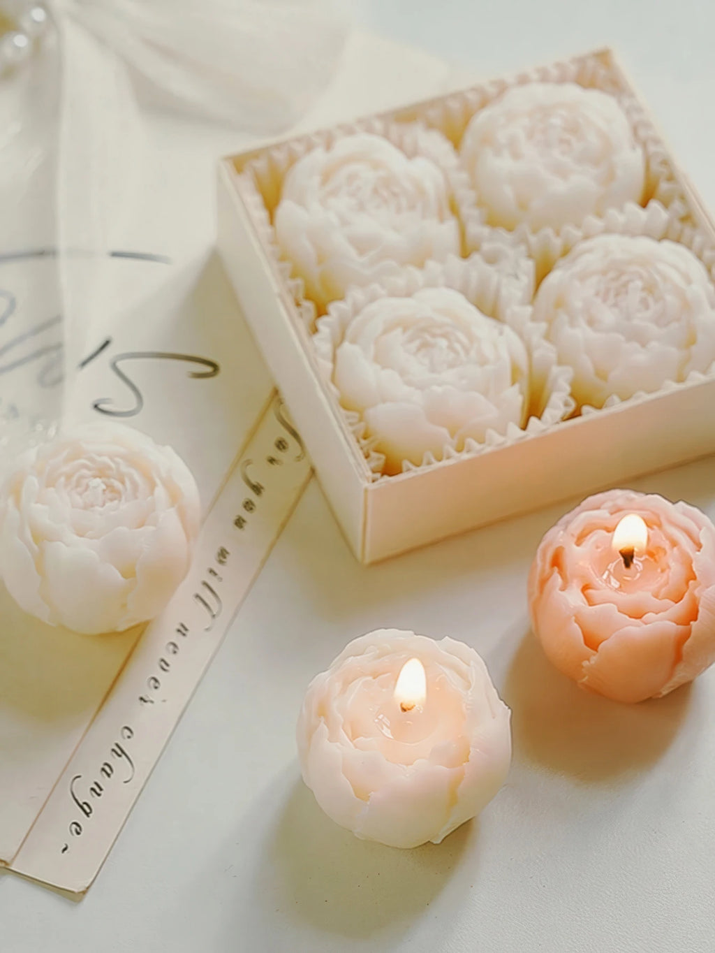 Rose Flower Shaped Soy Wax Candle Set of 4 Gift Box, Handmade Decorative Smokeless Candles for Home Decor,Birthday,Wedding Gifts