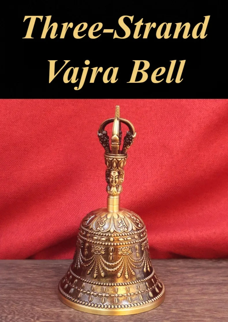 Tibetan Vajra Bell Brass Three Strand Chime Bell Zen Temples Buddhist Handheld Wind Chimes Portable Meditation Decoration Bells