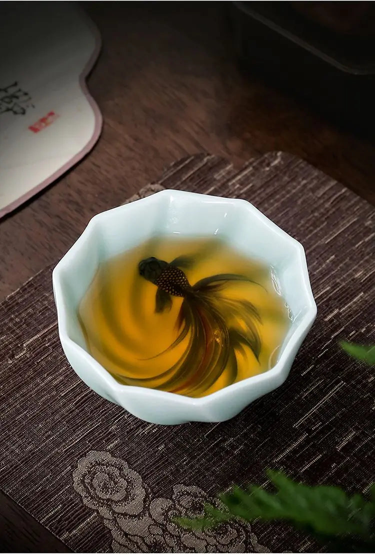 Creative Celadon Teacups Handmade Koi Tea Bowls Chinese Kung Fu Tea Set Master Cup Household Retro Tasting Mug Teaware Drinkware