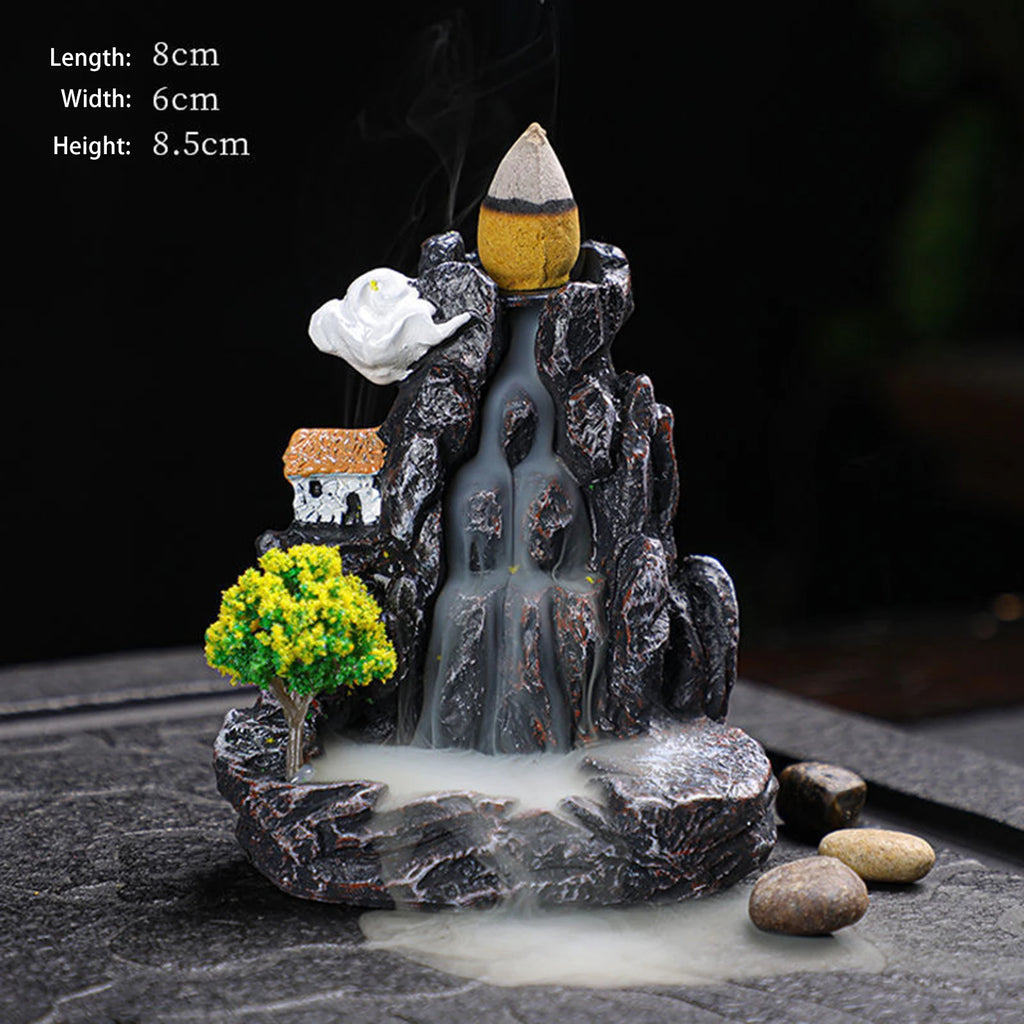 Creative Backflow Incense Holder Resin High Mountain Waterfall Incense Cones Burner Aromatherapy Ornament Zen Home Decoration