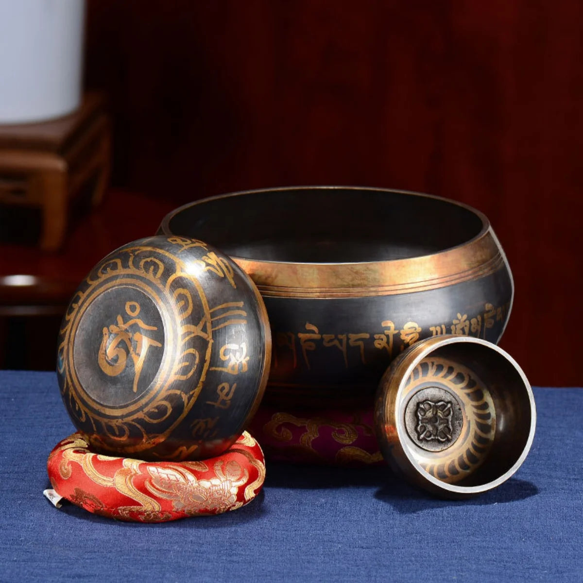 Tibetan Singing Bowl Set 8.5~20CM Size Optional Scripture Bowl Helpful for Meditation Yoga Relaxation Chakra Healing Prayer