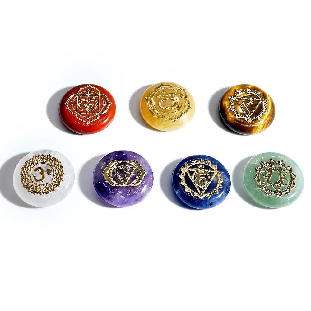 7Pcs Chakra Natural Crystal Stones for Divination Yoga Meditation Rune Carving  Fortune-telling Reiki Healing Gemstones