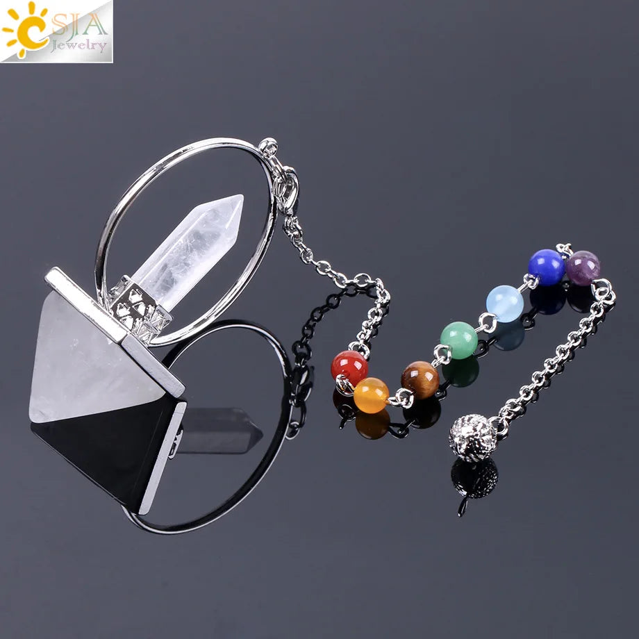 CSJA Natural Stone Cone Pendulum Reiki Amethyst Pink Crystal Gem Stone Pendulo for Dowsing Dinvination Healing Quartz H624