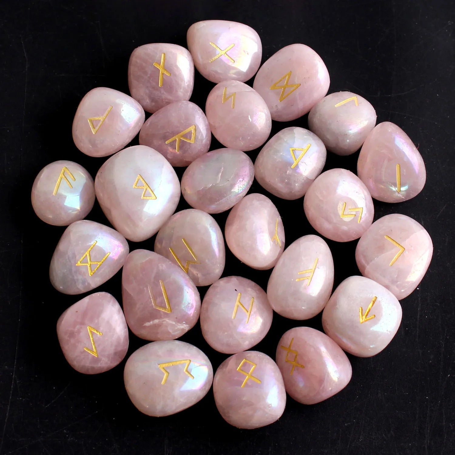Natural Crystal Rune Stones Set 25pcs Quartz Agate Crystal Stone Witches Reiki Healing Energy Rune Letter Crystal Carving Crafts