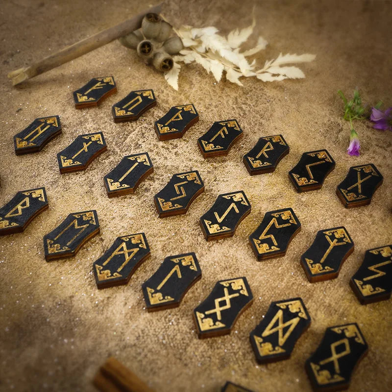 Wooden Rune Stone Set 25pcs Viking Norse Divination Kit with Guide Book Velvet Bag Spiritual Runes Beginners Meditation Ritual