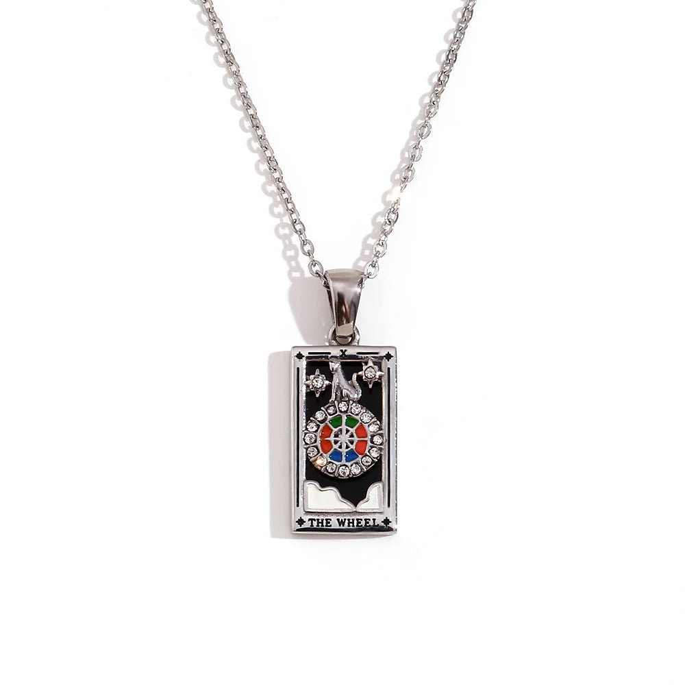 MamacitaSlay New In Populry Rectangular Pendant Empress Lovers Magician Tarot Waterproof Stainless Steel Necklace For Women