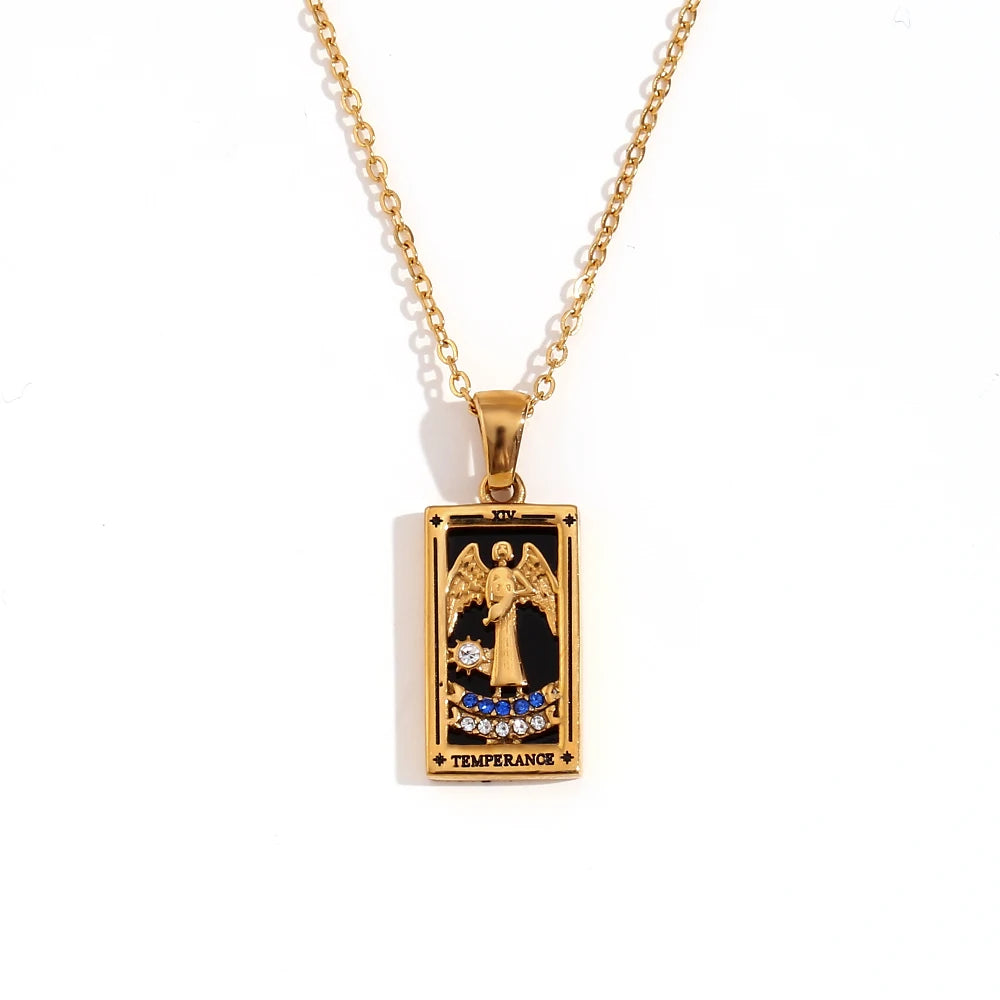 MamacitaSlay New In Populry Rectangular Pendant Empress Lovers Magician Tarot Waterproof Stainless Steel Necklace For Women
