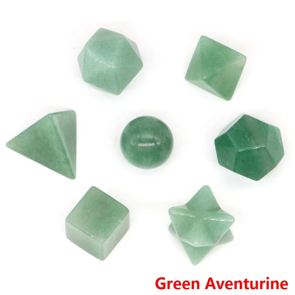 7Pcs/Set Platonic Crystal Solid Geometry Stone for Reiki Healing Chakra Gemstone Balancing Lucky Geometric Polyhedron Home Decor