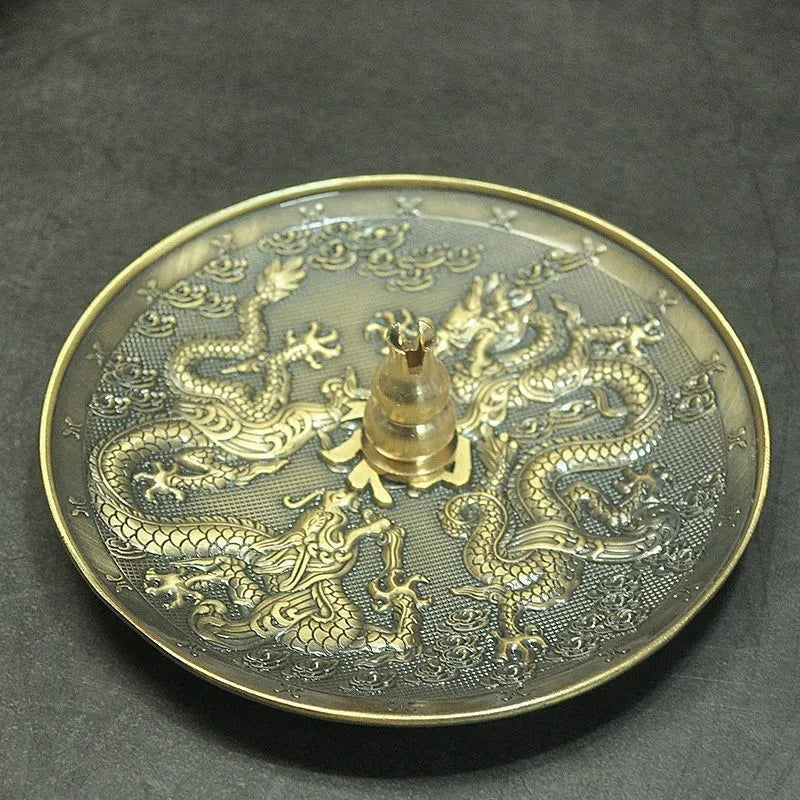 Dragon and Phoenix Bronze Incense Tray Twelve Zodiac Antique Thread Incense Holder Coil Incense Burner Indoor Sandalwood Stove