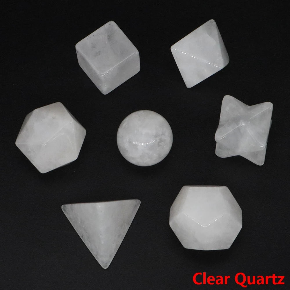 7Pcs/Set Platonic Crystal Solid Geometry Stone for Reiki Healing Chakra Gemstone Balancing Lucky Geometric Polyhedron Home Decor