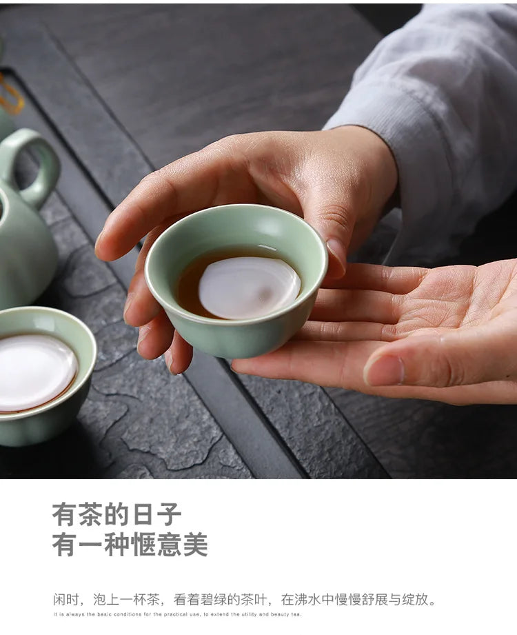 Creative Business Gift Ceramic Tea Set Teaware Geyao Ru Kiln A Pot of Six Cups of Tea Cups with Hand Gift Box Japanese TeaSet