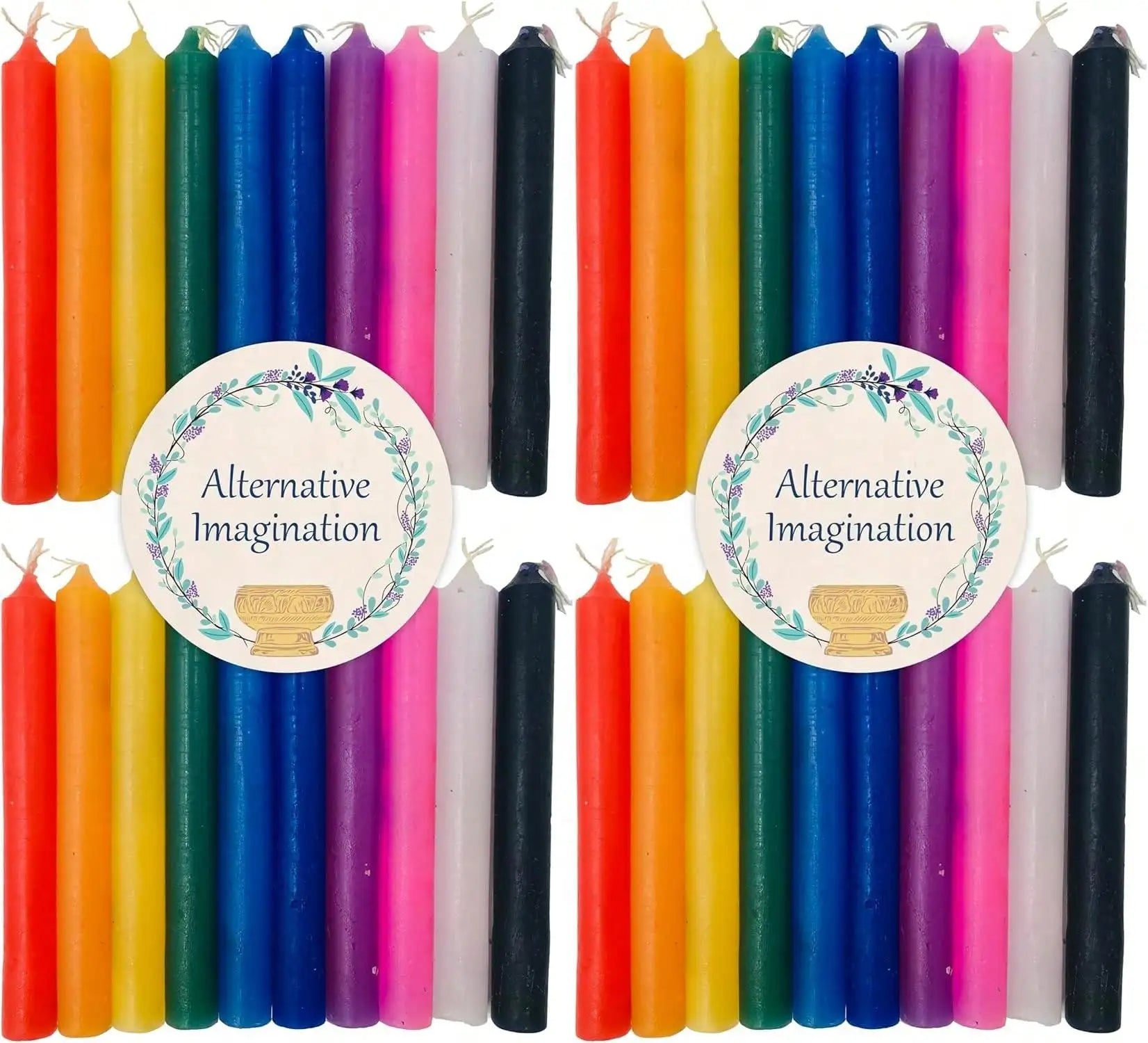 Alternative Imagination 20-Pack 4" Unscented Colored Taper Candles for Altar & Decor