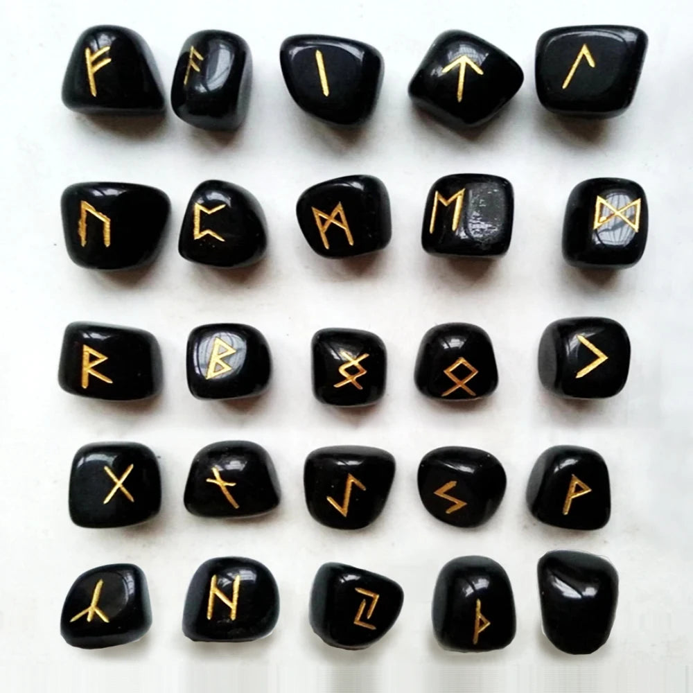 Natural Crystal Rune Stones Set 25pcs Quartz Agate Crystal Stone Witches Reiki Healing Energy Rune Letter Crystal Carving Crafts
