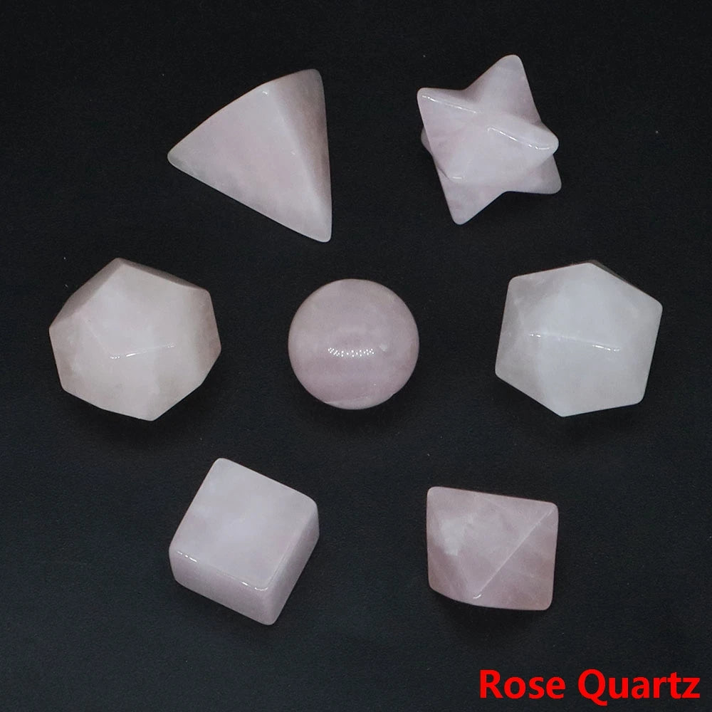 7Pcs/Set Platonic Crystal Solid Geometry Stone for Reiki Healing Chakra Gemstone Balancing Lucky Geometric Polyhedron Home Decor