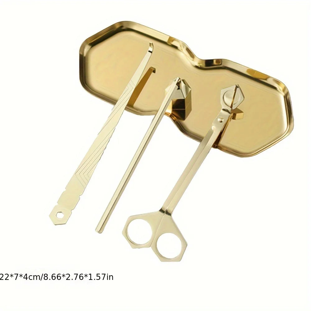 4 Piece Wick Trimmer Snuffer Kit Candle Differ Tray Golden Retro Candlestick Scented Candle Accessories Supplies Craft Ornaments