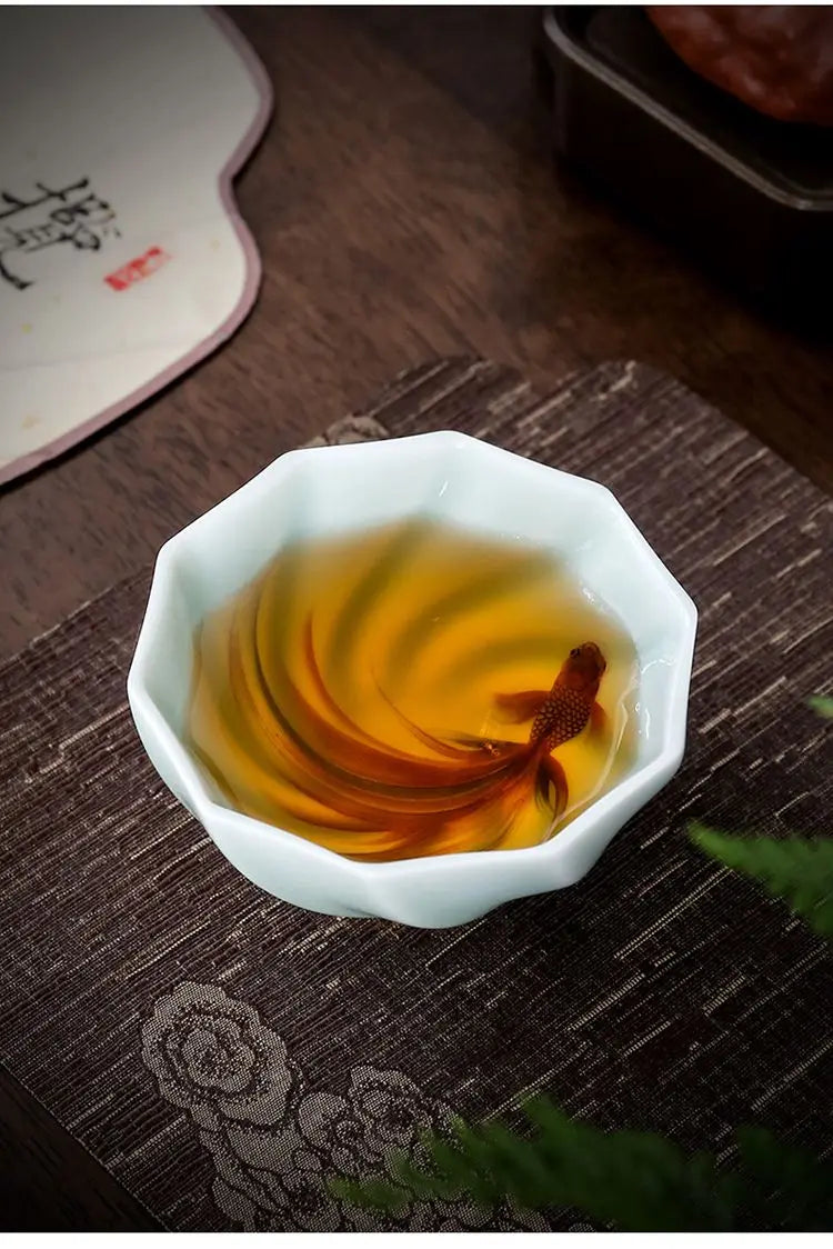 Creative Celadon Teacups Handmade Koi Tea Bowls Chinese Kung Fu Tea Set Master Cup Household Retro Tasting Mug Teaware Drinkware