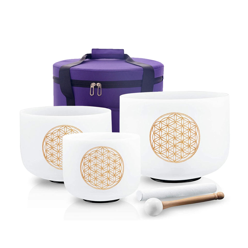 Hye-eun Life of Flower Crystal Singing Bowls Chakra Set of 3pcs  7-11inch Tibetan Bowl with Bags for Yoga  Sound Healing