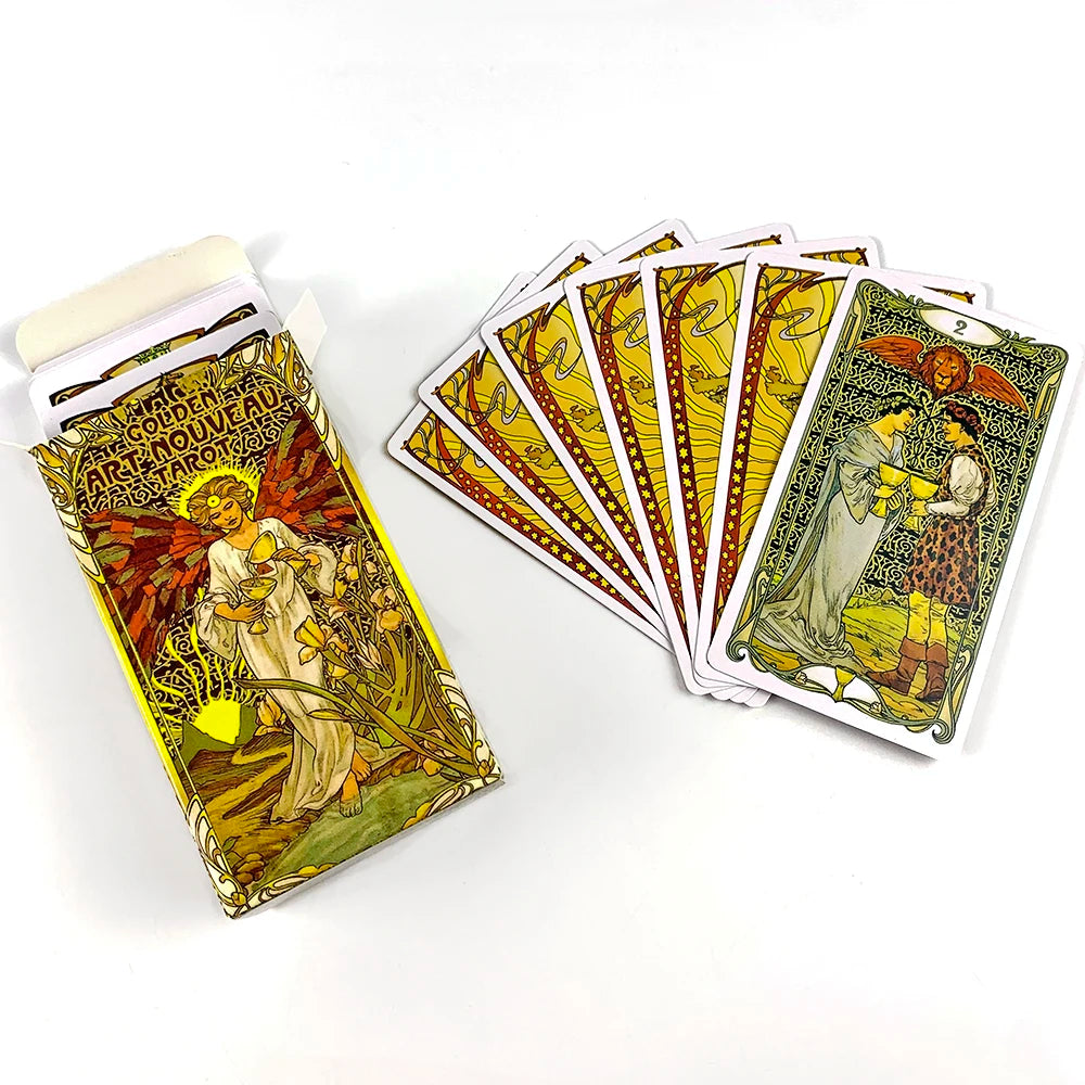 Golden Art Nouveau Tarot Deck 78 Cards Classic Occult Divination Tarot Cards For Beginners,Party Play Games For Family
