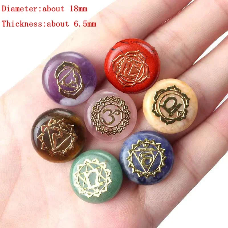 7Pcs Chakra Natural Crystal Stones for Divination Yoga Meditation Rune Carving  Fortune-telling Reiki Healing Gemstones