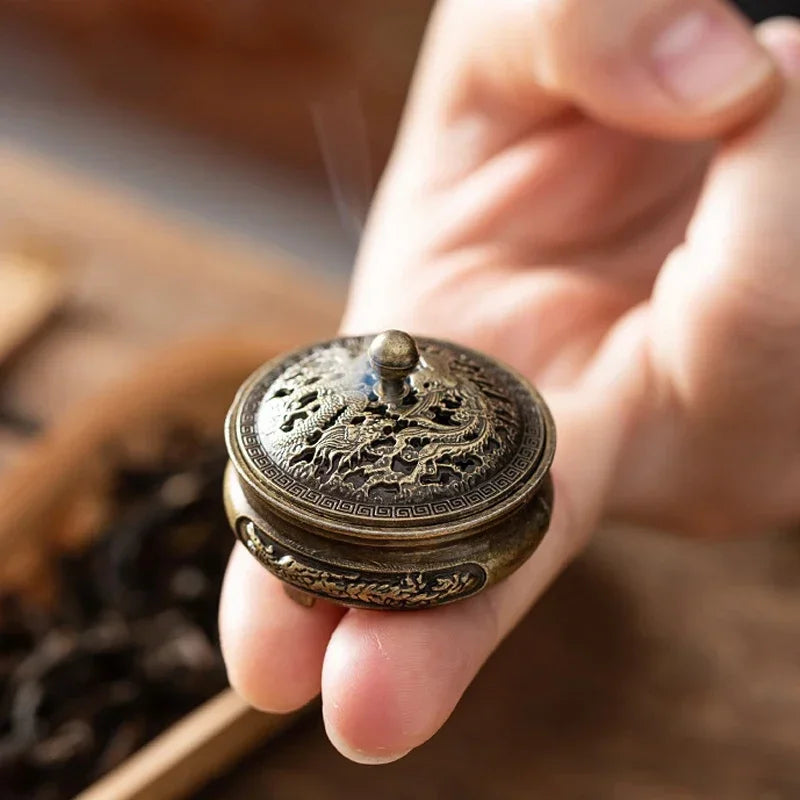 Lotus Flower Incense Burner With Handle Retro Copper Lotus Hollow Out Incense Stick Burner Brass Small Metal Craft Home Decor