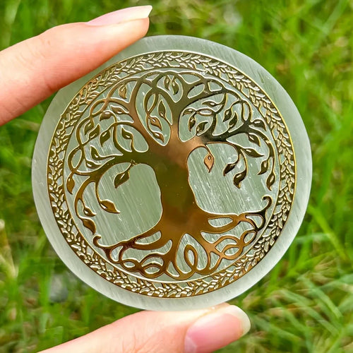 1pc Natural Selenite Slice Irregular Crystal Stone - Mixed Style Boho Star Moon Tree Flower Golden Tray Jewelry Accessories Art
