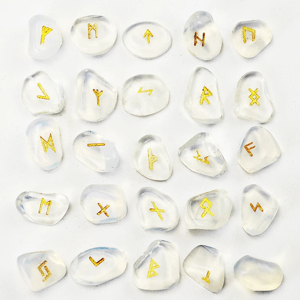 Natural Crystal Rune Stones Set 25pcs Quartz Agate Crystal Stone Witches Reiki Healing Energy Rune Letter Crystal Carving Crafts