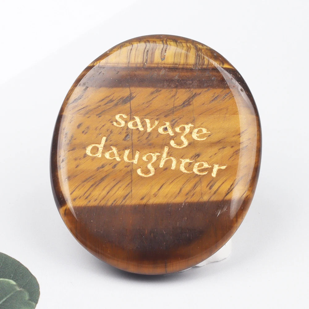 Crystal Worry Stone Double Plane Shaped Piece Inspirational Palm Stone, Engraved With Words To Relieve Worries Jade Energy Stone