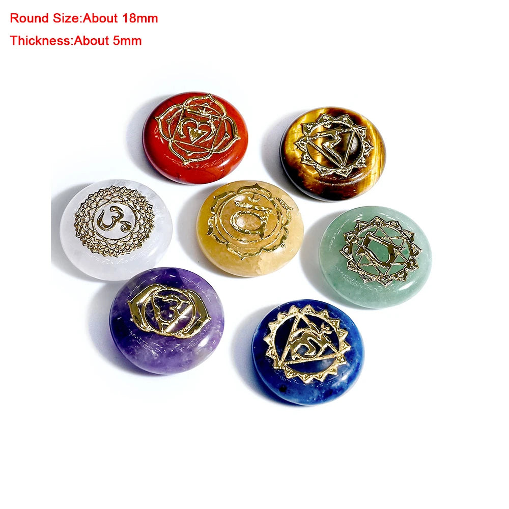 7Pcs Chakra Natural Crystal Stones for Divination Yoga Meditation Rune Carving  Fortune-telling Reiki Healing Gemstones