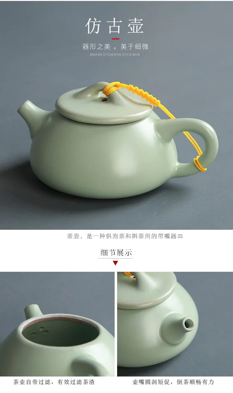 Creative Business Gift Ceramic Tea Set Teaware Geyao Ru Kiln A Pot of Six Cups of Tea Cups with Hand Gift Box Japanese TeaSet