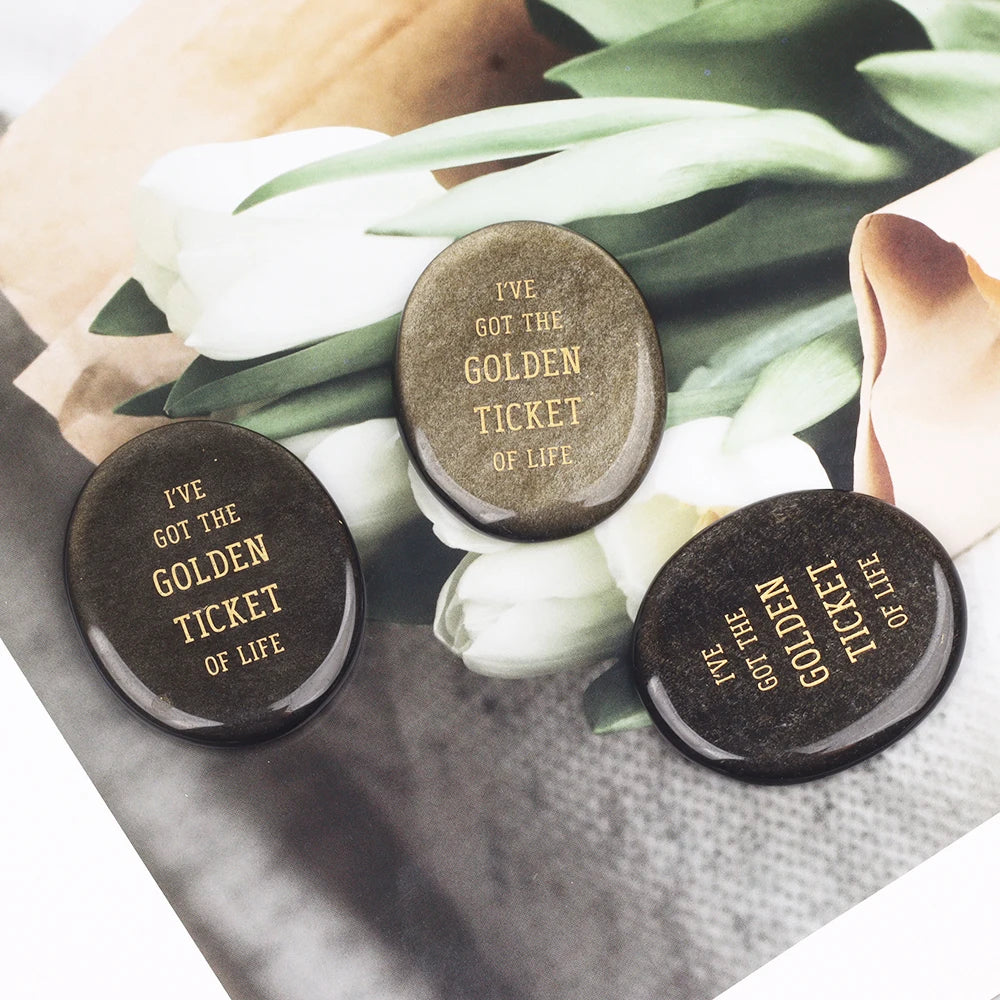 Crystal Worry Stone Double Plane Shaped Piece Inspirational Palm Stone, Engraved With Words To Relieve Worries Jade Energy Stone