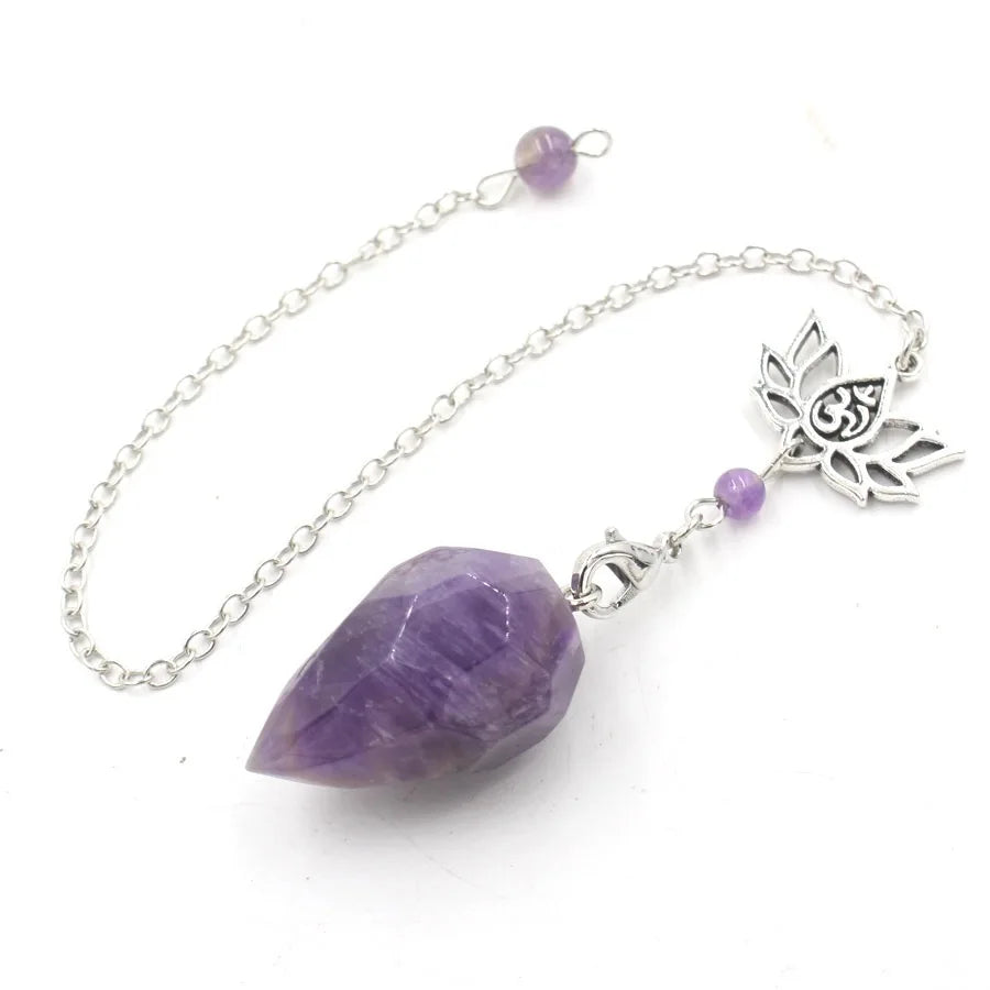 Natural Stone Pendant White Crystal Pendulums for Dowsing Divination Black Obsidian Tiger Eye Clear Quartz OM Pendulos x229