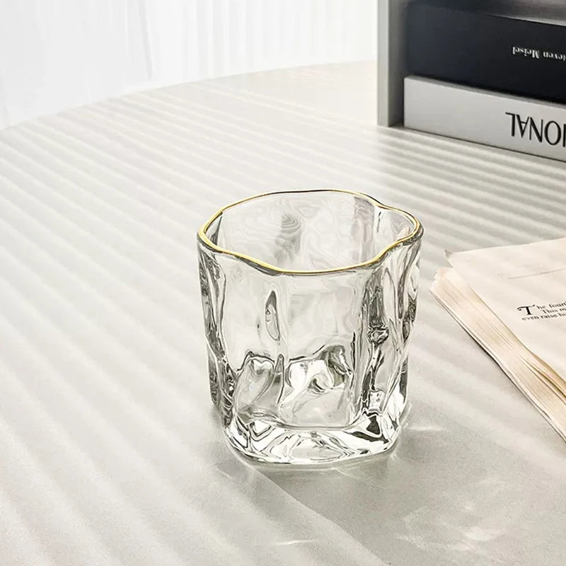 2pcs Set 280ml Golden Edged Irregular Glass Cup Twist Coffee Cup Cafe Juice Milk Mugs Hotel Restaurant Household Exquisite Gift