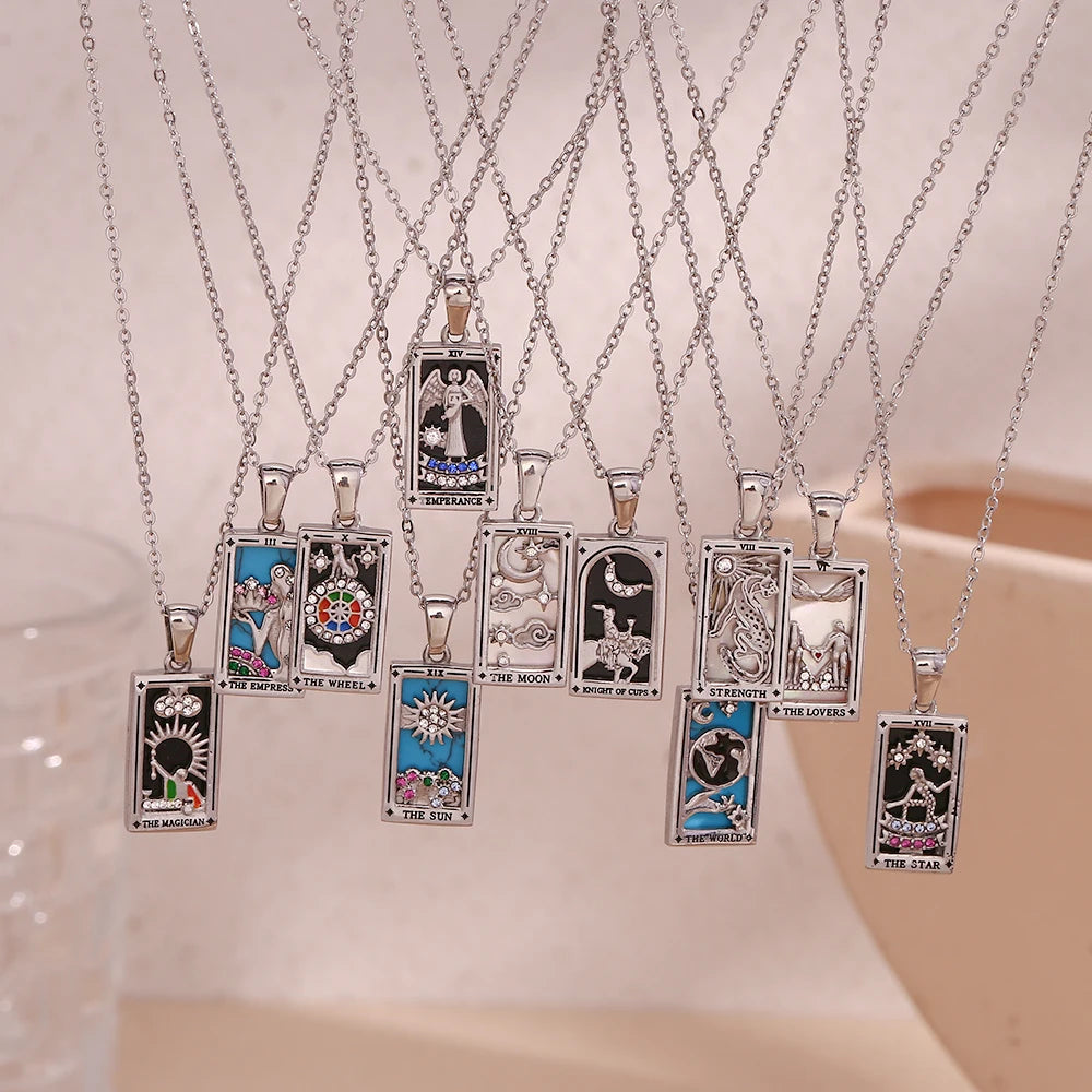 MamacitaSlay New In Populry Rectangular Pendant Empress Lovers Magician Tarot Waterproof Stainless Steel Necklace For Women