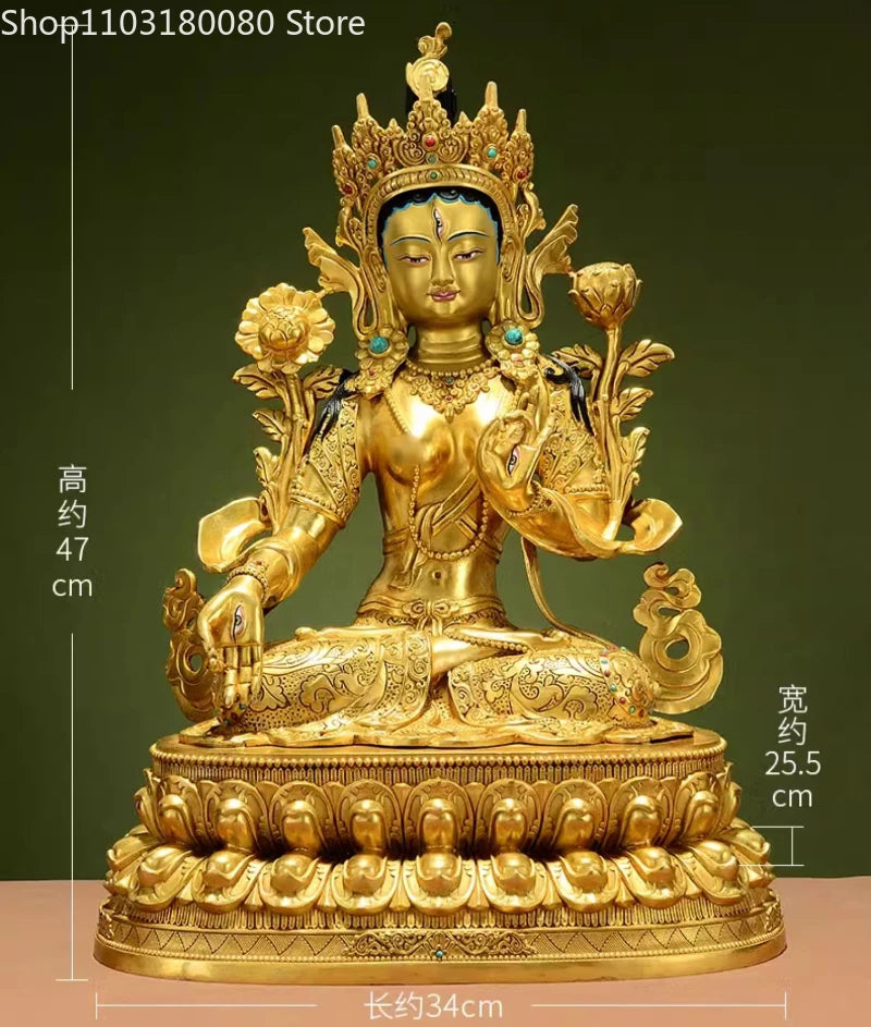 47cm Copper brass gilding White Tara buddha statue Tibet buddhism Guanyin Goddess sculpture Large size