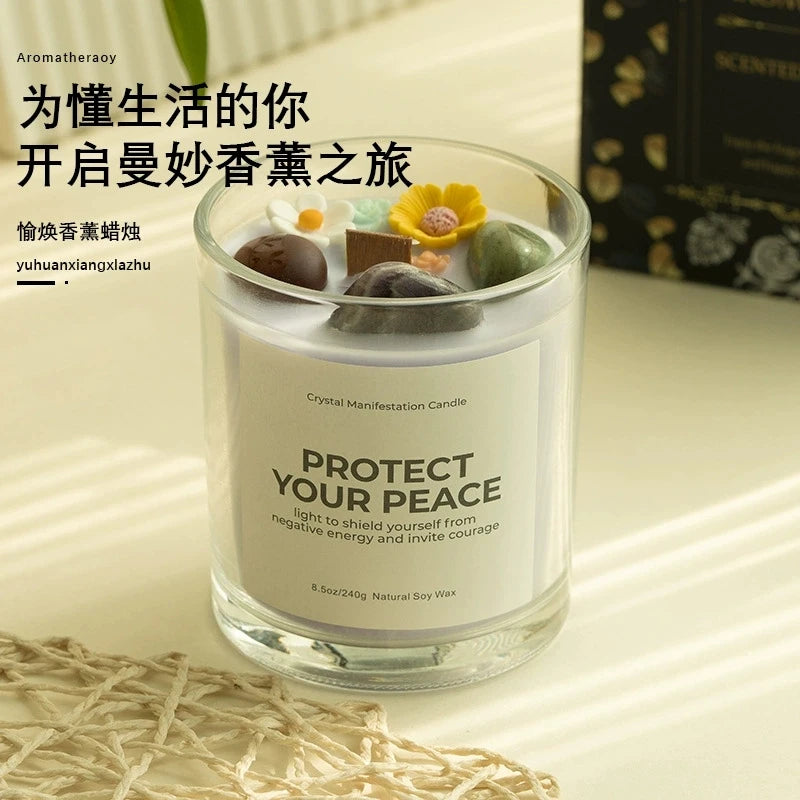 1 pc Crystal-Cut Glass Candle Romantic Soy Wax Scented Gift for Birthday & Home Decor, Luxury Guest Present